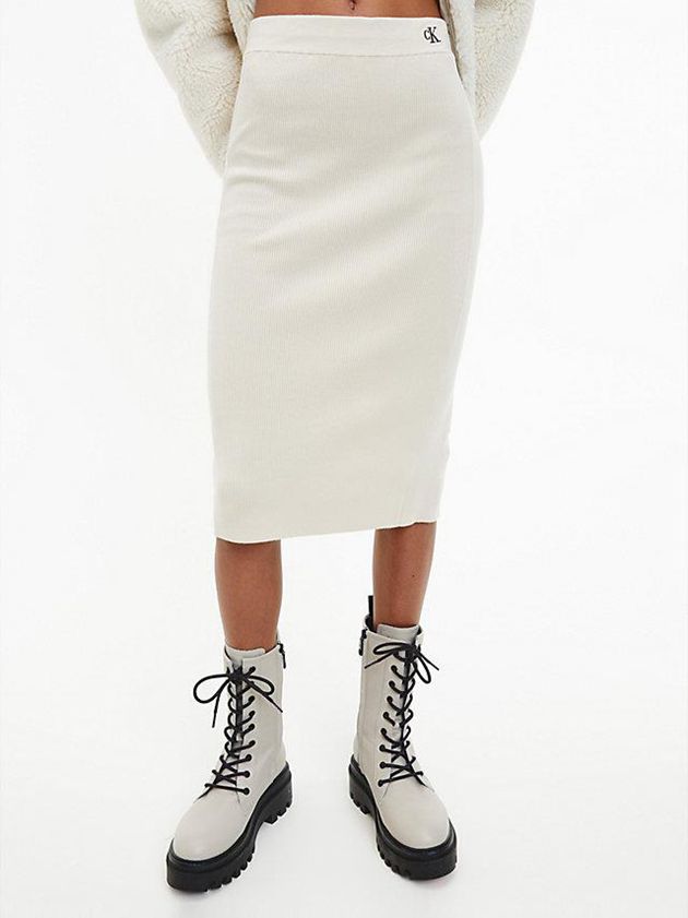 Calvin Klein USA Stretch Knit Midi Womens Skirt White 4273569-VD